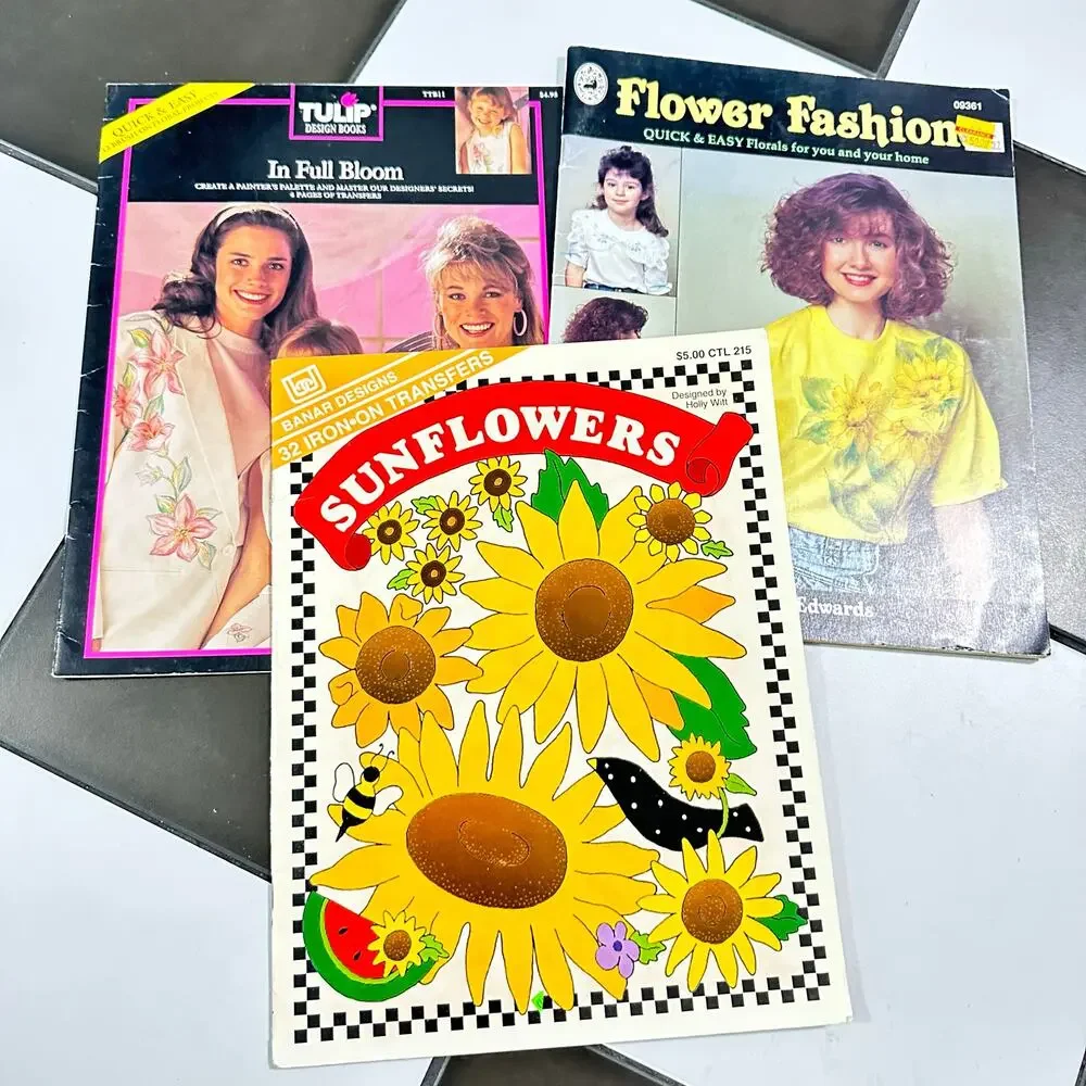 x3 1980s Floral Flowers Iron on Transfer Craft Book set  - Granny shirt